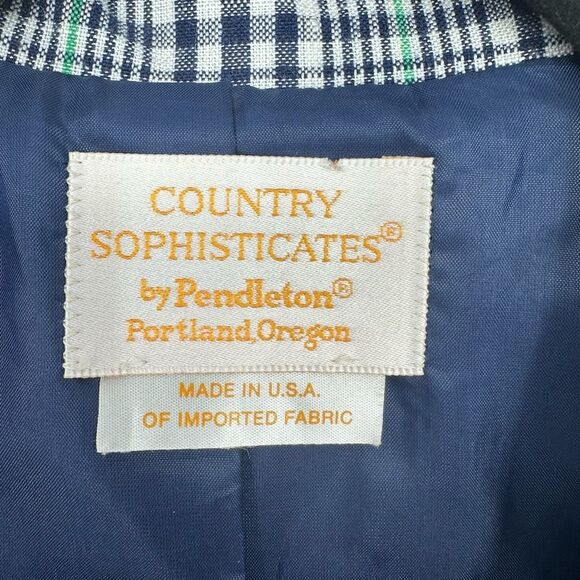 Vintage 60s Pendleton Women’s Blazer Sz 12 Silk Blend Plaid Blue White Preppy - Picture 3 of 9